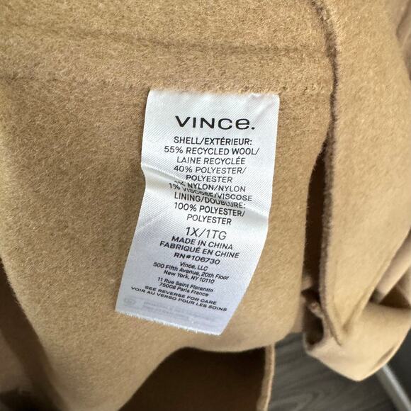 Vince One Button Long Coat NEW Wool Blend Camel Tan Size 1X - Picture 7 of 7